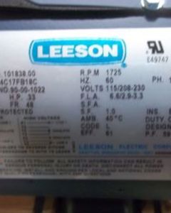 MTR,1/3HP,1PH,60HZ,48FR #101838 115/230V,1725 RPM,TEFC, TP-A